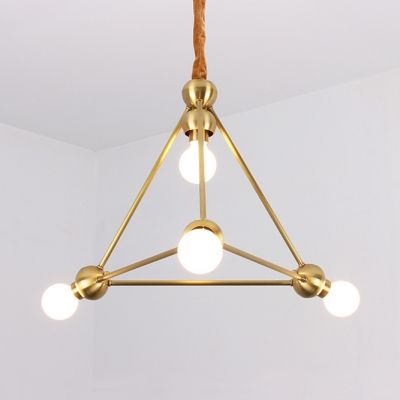 Triangle Restaurant Hallway Chandelier Metal 4 Lights Traditional Hanging Lamp in Brass