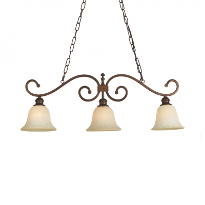 White Bell Shade Island Pendant 3 Lights Antique Style Frosted Glass Hanging Light for Restaurant