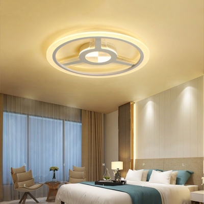 White Steering Wheel Ceiling Mount Light Modern Stylish Metal Third/Warm/White Ceiling Lamp for Bedroom
