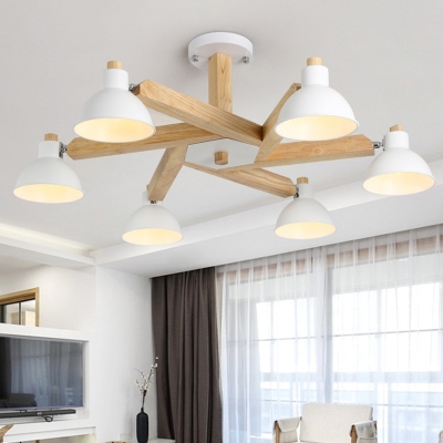 Wood Cone/Dome Ceiling Light 6 Lights Modern Semi Flush Light with Adjustable Angle for Living Room