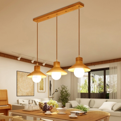 Wood Restaurant Pendant Light Wood 1/3/4/6 Lights Contemporary Ceiling Pendant in Beige