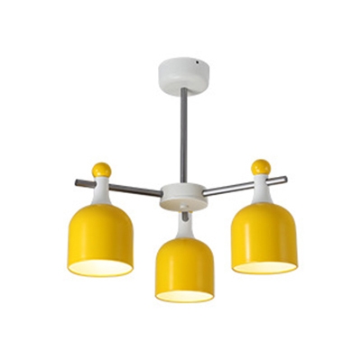 Yellow Dome Shade Chandelier 3/5/10 Lights Macaron Loft Metal Hanging Light for Kindergarten