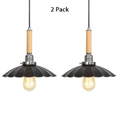 1/2 Pack Industrial Black Pendant Light Scalloped Edged 1 Light Metal Ceiling Light with Adjustable Cord for Bar