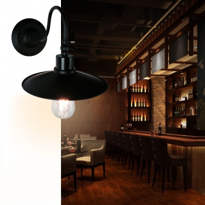 1/2 Pack Industrial Saucer Wall Sconce with Plug In Metal 1 Light Black Sconce Light for Stair