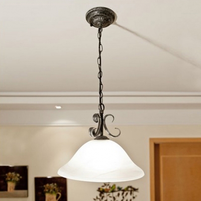 1 Light Bell Shade Hanging Light Antique Style Milk Glass Pendant Lamp in White for Hallway