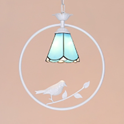 1 Light Bird Ceiling Lamp Tiffany Contemporary Metal Hanging Light in Dark Blue/Sky Blue/White for Bedroom