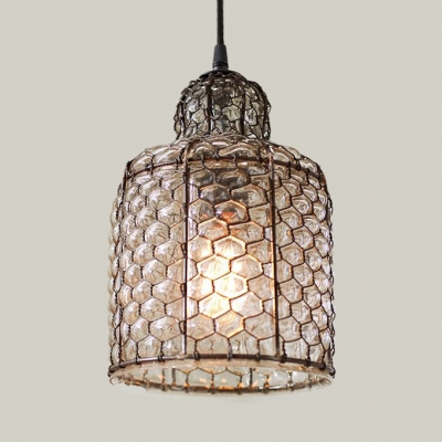 1 Light Honeycomb Shape Pendant Light Rustic Style Bubble Glass Ceiling Light for Restaurant