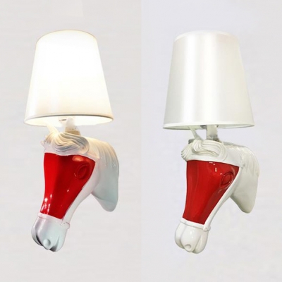 1 Light Tapered Shade Sconce Light Rustic Style Resin Wall Light in Red/White for Living Room