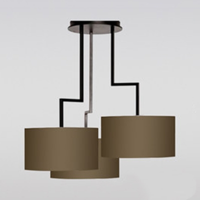 3 Lights Drum Shade Chandelier Simple Style Fabric Suspension Light in Black/Coffee/White for Bedroom