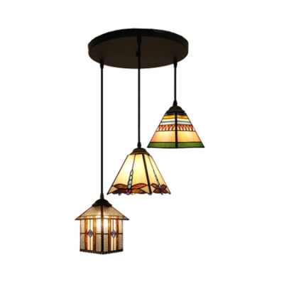 3 Lights House/Mix Ceiling Pendant Tiffany Stylish Stained Glass Hanging Light for Cloth Shop