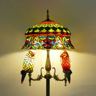 5 Lights Crown Floor Light with Butterfly/Parrot Elegant Style Stained Glass Standing Light