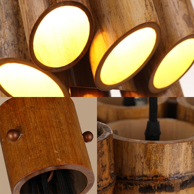 Rustic Style Tube Pendant Light 8 Heads Bamboo Suspension Light in Beige for Restaurant