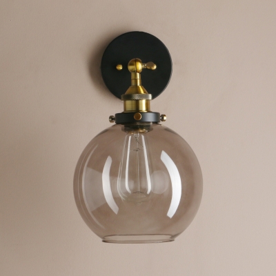 Bedroom Globe Shade Wall Light Smoke Gray Open Bulb 1 Light Antique Style Sconce Light