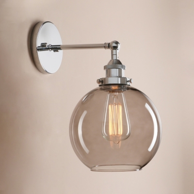 Bedroom Globe Shade Wall Light Smoke Gray Open Bulb 1 Light Antique Style Sconce Light