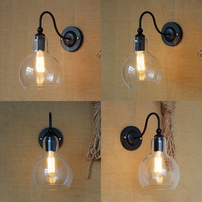 American Rustic Sphere Wall Sconce One Light Clear Open Glass Wall Light in Black for Stair
