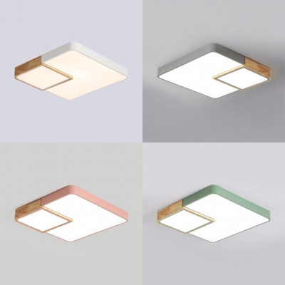 Macaron Stylish Square Ceiling Mount Light Acrylic Candy Color LED Flush Light with Warm/White Lighting for Bedroom