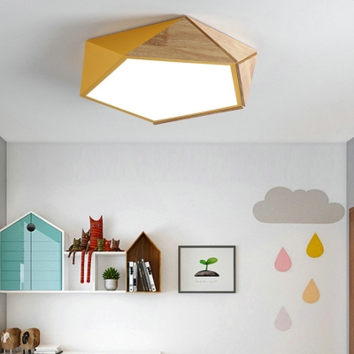 Pentagon Child Bedroom Flush Mount Light Acrylic Nordic Warm/White Lighting LED Ceiling Lamp in Green/Pink/Yellow
