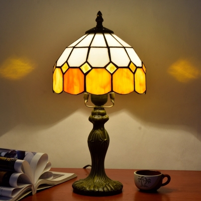 Art Glass Grid Bowl Table Light One Light Tiffany Vintage Desk Light with Brass Body for Hotel