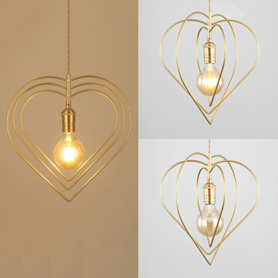 Romantic Heart Shape Pendant Light 1 Light Metal Suspension Light in Gold for Bedroom Living Room