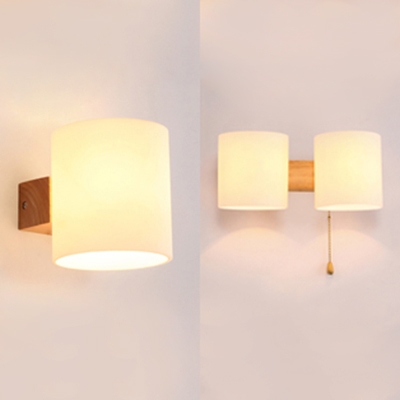 Wood Frosted Glass Wall Lamp for Bedroom Corridor Sigle Light / Two Lights Wall Light