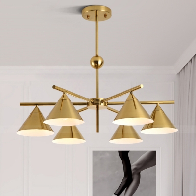 Living Room Chandelier Modern 6 Light Gray/Yellow/Green Saucer Ceiling Fixture in Gold Finish
