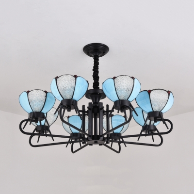 6/8 Lights Dome Shade Chandelier Vintage Style Glass Pendant Lamp in Blue for Hotel