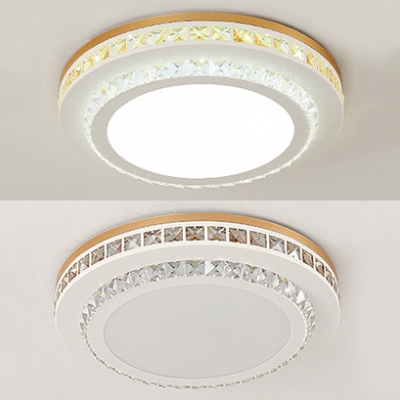 Acrylic Hexagon/Rhombus/Round Ceiling Light with Crystal Decoration Modern Ceiling Lamp in White for Bedroom