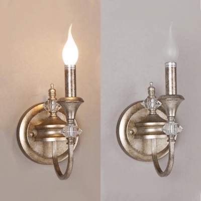 Antique Style Candle Sconce Light 1 Light Metal Shade/Shadeless Wall Lamp in Sliver for Stair