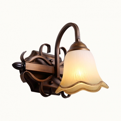 Antique Style Flower Wall Light Frosted Glass 1/2/3/4 Lights Bronze Sconce Light for Bedroom