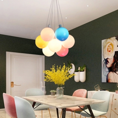 Balloon Kid Bedroom Pendant Light Acrylic 7 Lights Colorful LED Hanging Lamp in Warm/White