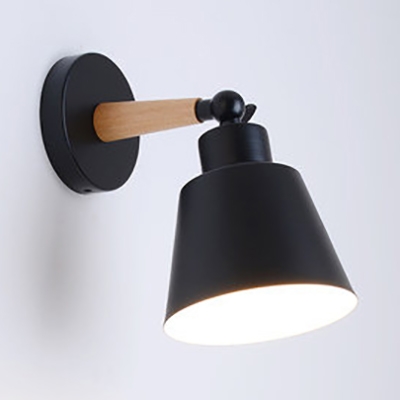 Bedroom Hotel Bucket Wall Light Metal 1 Light Simple Style Black/White Sconce Light with Adjustable Angle