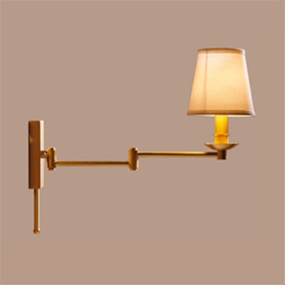 Bedroom Tapered Shade Wall Light with Swing Arm Metal 1 Light Traditional Brass Sconce Lamp