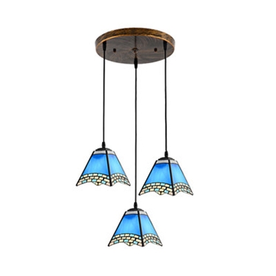 Blue Craftsman Pendant Light 3 Heads Nautical Style Glass Ceiling Light for Study Room