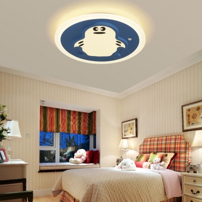 Blue Penguin Flush Mount Light Lovely Acrylic LED Ceiling Light in Warm for Boy Girl Bedroom