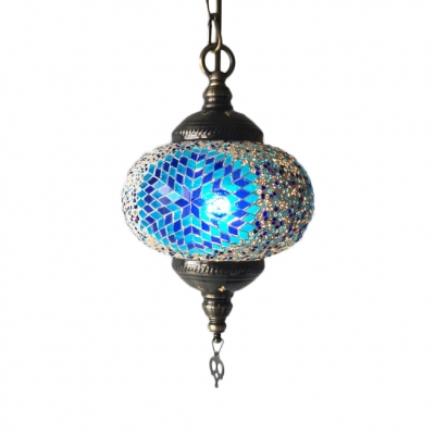 Blue/Red Spherical Hanging Lamp 1/2 Pack 1 Light Turkish Glass Pendant Light for Restaurant(Random Color Delivery)