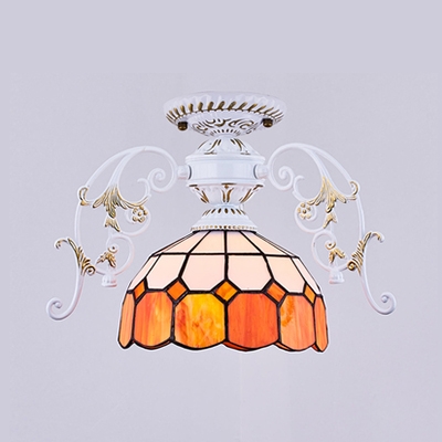 Bowl Shade Flush Ceiling Light Single Light Tiffany Style Glass Ceiling Fixture for Bedroom