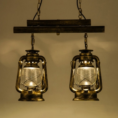 Cloth Shop Kerosene Island Lamp Metal 2 Lights Industrial Island Light in Aged Brass/Antique Copper