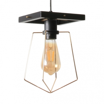 Coffee Shop Edison Bulb Pendant Lamp Metal 1 Light Retro Loft Black Suspension Light with Wire Frame
