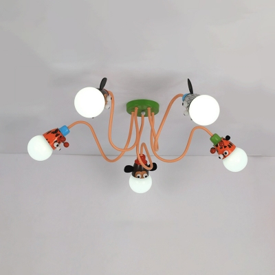 Creative Animal Semi Flush Mount Light Metal 4/5 Lights Colorful Ceiling Lamp for Boy Girl Bedroom