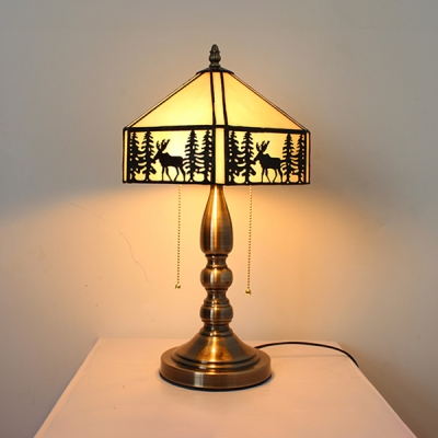 Deer/Mediterranean/Rose/Victorian Table Light with Pull Chain Rustic Tiffany Stained Glass Desk Light for Cafe