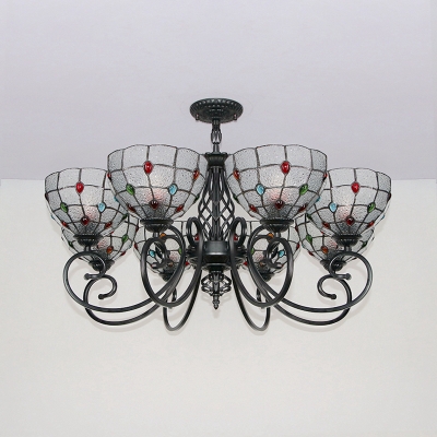 Dome Living Room Chandelier Glass Metal 8 Lights Traditional Pendant Lighting with Jewelry