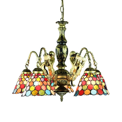 Dome Restaurant Pendant Light Stained Glass 5 Lights Tiffany Style Chandelier with Mermaid