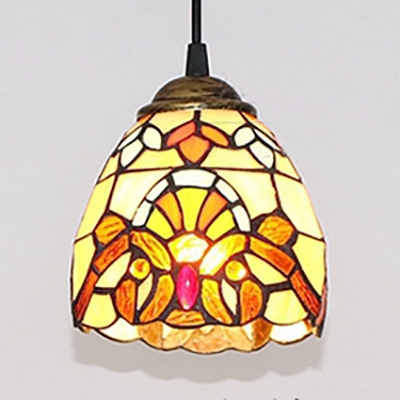 Dome Shade Bathroom Hanging Light Stained Glass 1 Light Tiffany Style Victorian Pendant Light
