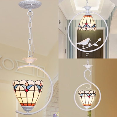 Domed Living Room Hanging Light Stained Glass 1 Light Tiffany Modern Ceiling Lamp with 3 Modes Choice