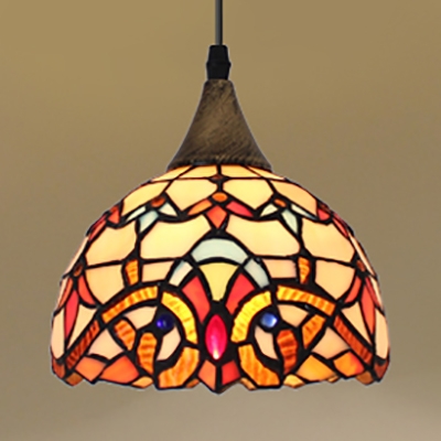 Domed Shade Pendant Light 8 Inch Tiffany Style Glass Hanging Lamp for Stair Dining Room