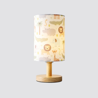 Fabric Cylinder LED Desk Light Child Bedroom Single Light Simple Style Table Light with Animal