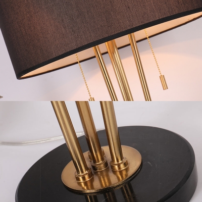 Fabric Drum Desk Light 1 Light Antique Style Pull Chain Reading Light in Black/Gold/White for Hotel