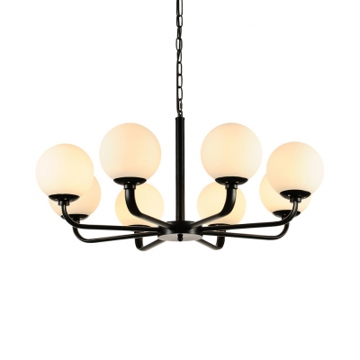 Frosted Glass Globe Pendant Light 5/6/8 Lights Traditional Chandelier in Black for Bathroom