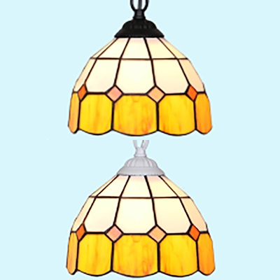 Glass Black/White Chain Ceiling Pendant 1 Light Tiffany Rustic Pendant Light in Yellow for Corridor