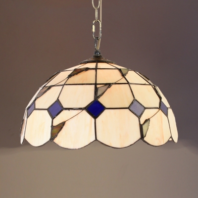 Glass Grid Bowl Hanging Lamp Shop 12 Inch Tiffany Style Rustic Suspension Light in Beige